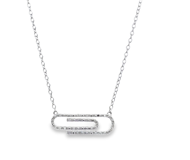 Silver and diamond Paperclip Pendant image 0