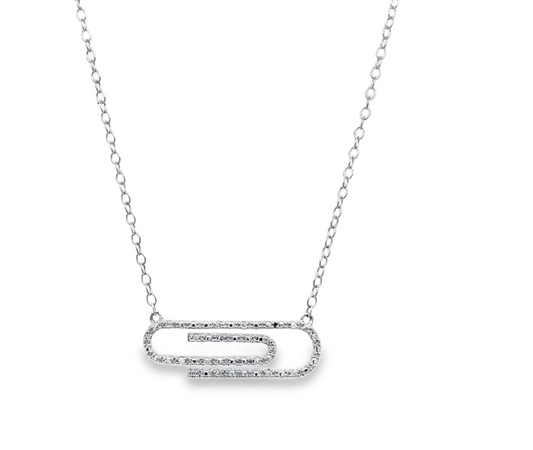 Silver and diamond Paperclip Pendant image 0