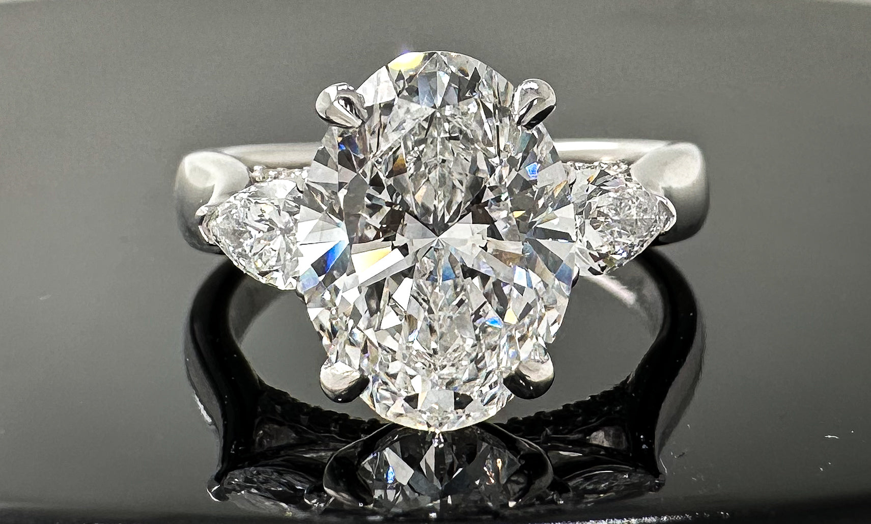 14kt Three Stone Oval & Pear Lab Grown Engagement Ring 3.60ctw image 0