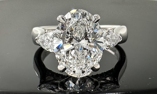 14kt Three Stone Oval & Pear Lab Grown Engagement Ring 3.60ctw image 0