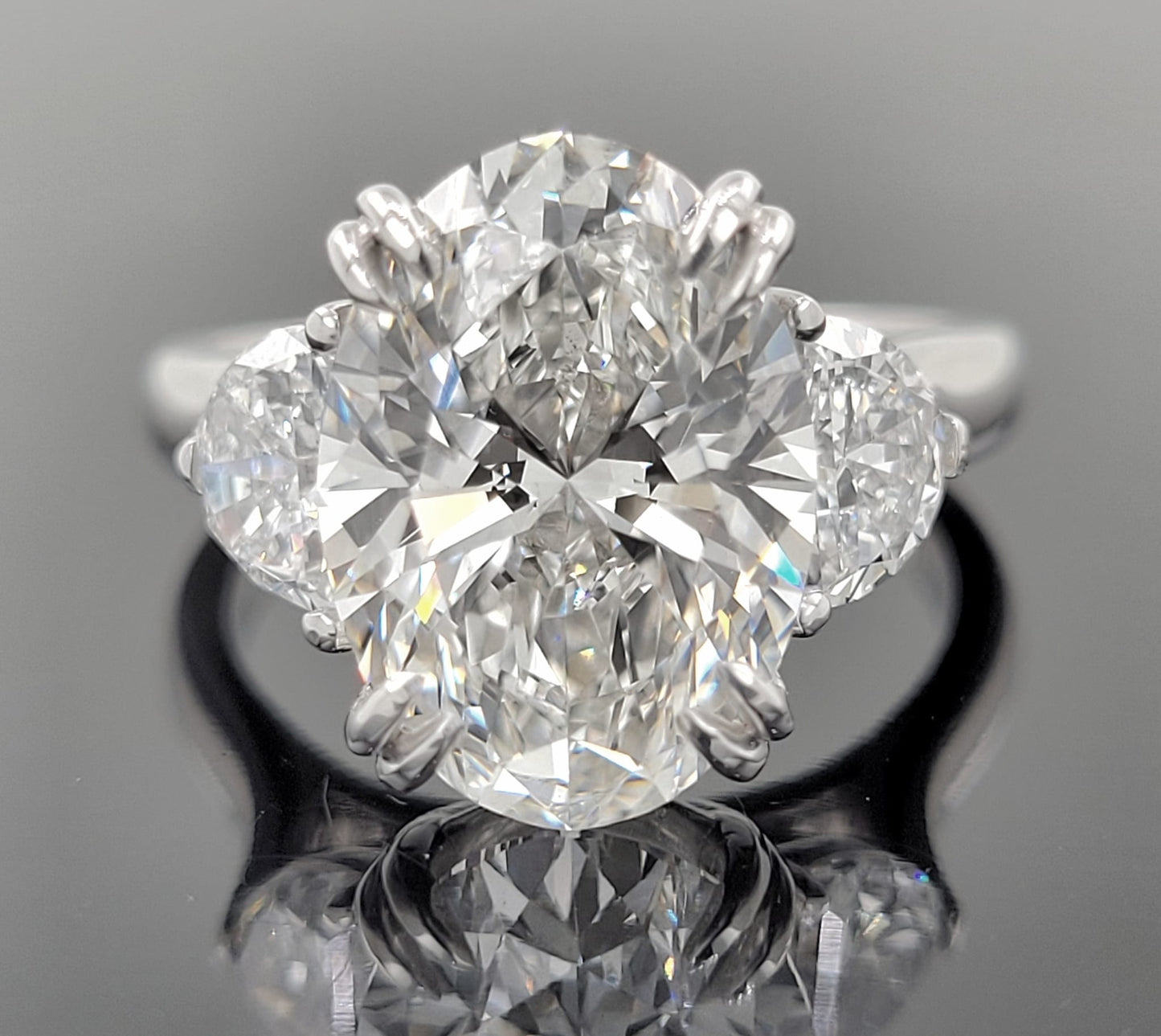 14kt Three Stone Oval & Half Moons Lab Grown Engagement Ring 6.25ctw image 2