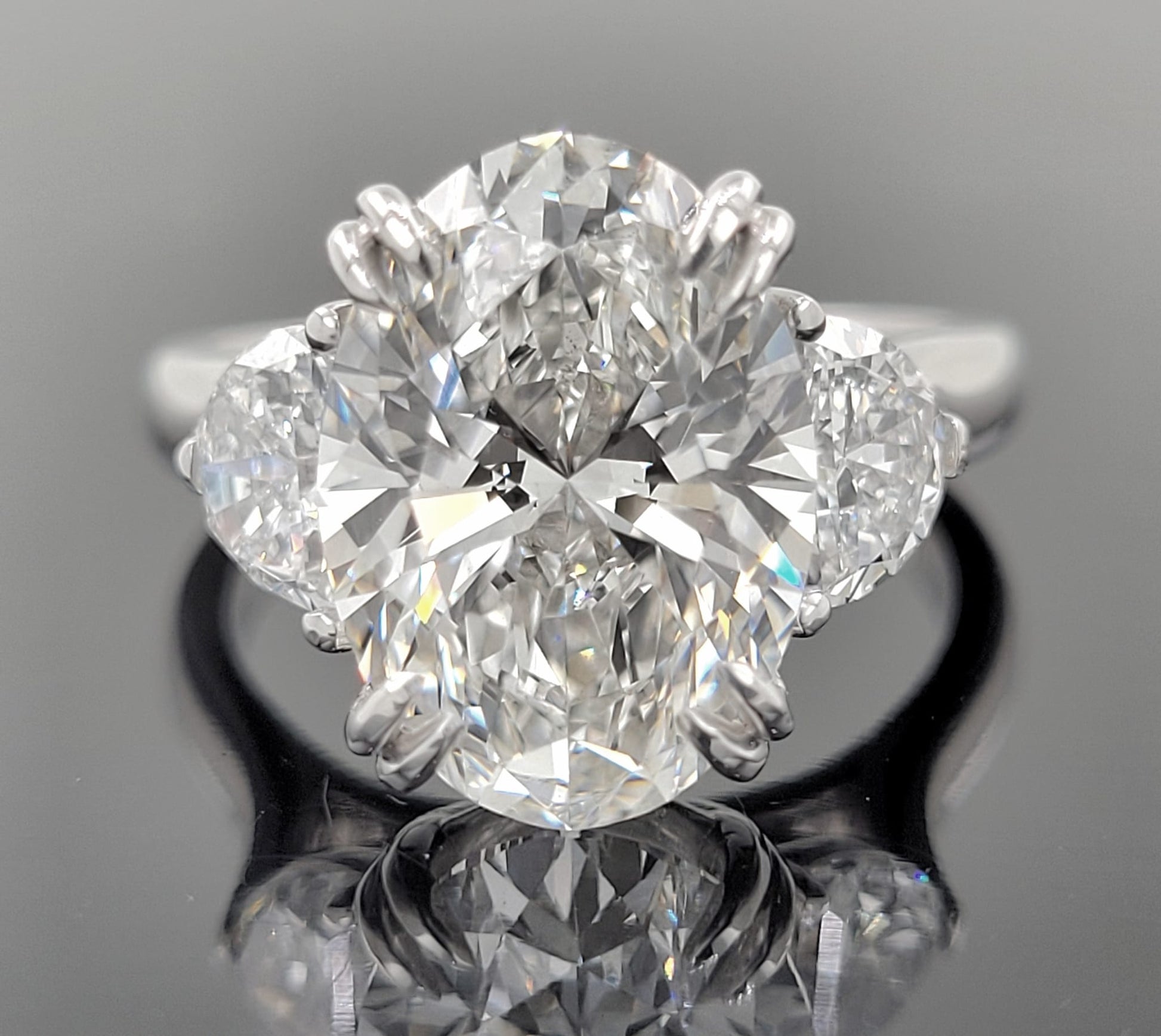 14kt Three Stone Oval & Half Moons Lab Grown Engagement Ring 6.25ctw image 2