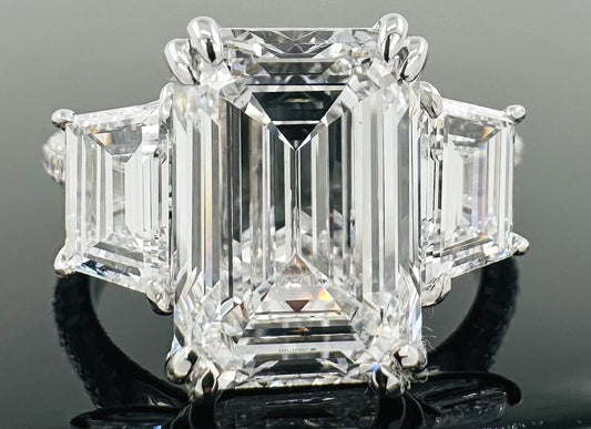 14kt Three Stone Emerald Cut & Trapezoid Lab Grown Engagement Ring 6.6ctw image 0